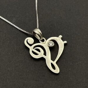 Sterling Silver Treble Clef Heart‎ Pendant Necklace Music Lover Jewelry